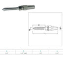 Marine Swageless Lag Stud Cable Rail Wire Rope Railing, T316 Stainless Steel