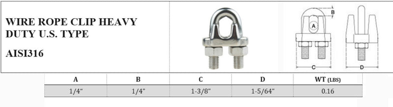 Marine Industrial Heavy Duty Wire Clip Rope Clamp Stainless Steel Cable_Various Sizes