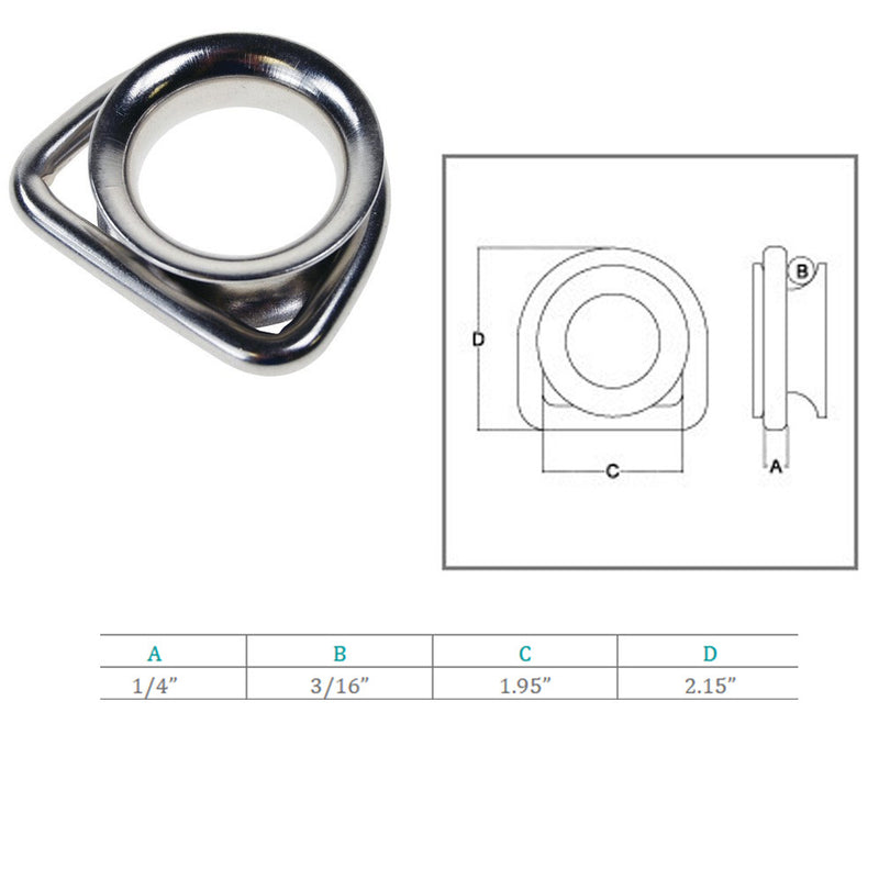 1/4" Marine Boat D Ring Thimble Wire Rope Sailing Yacht, Stainless Steel T316
