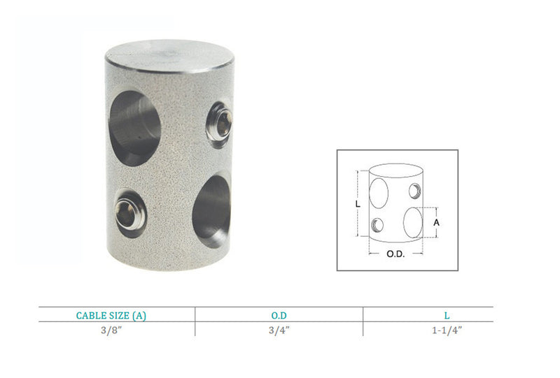 Cross Cable Clamps for 3/8" Wire Cables 3/4 OD Wire Cable Stainless Steel T316