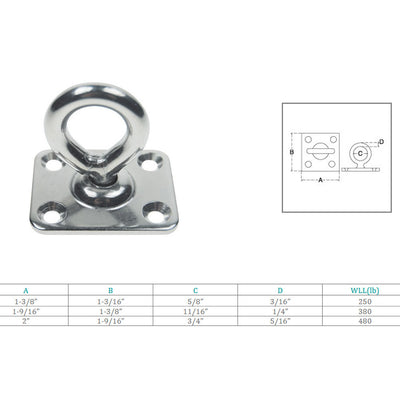 Boat Deck Stainless Steel Square Pad Swivel Eye Rigging Lift Marine