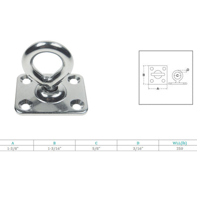 Boat Deck Stainless Steel Square Pad Swivel Eye Rigging Lift Marine