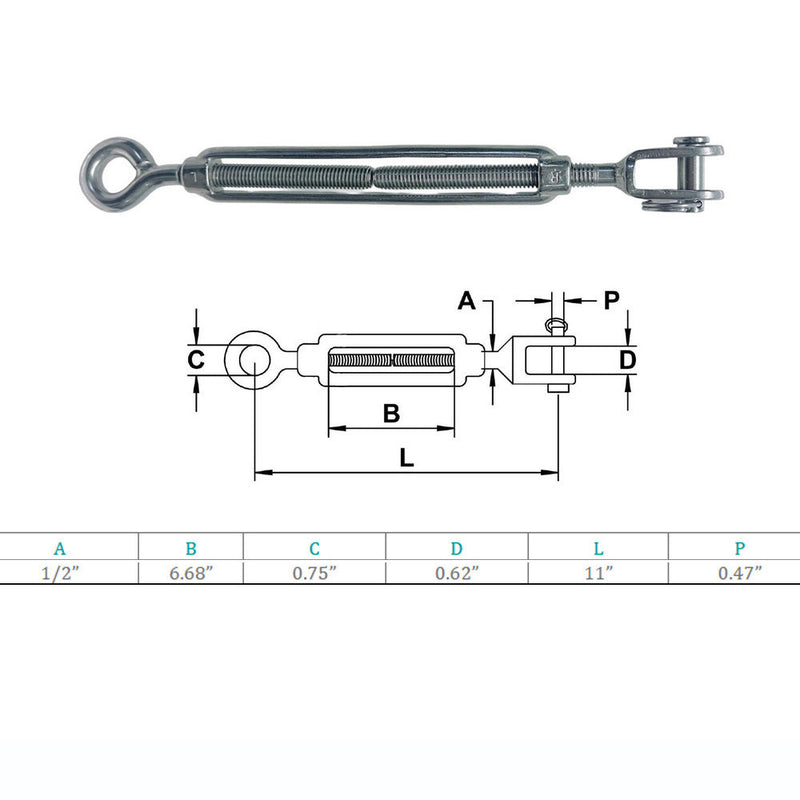 Marine Grade Stainless Steel Jaw Eye Turnbuckle for Cable Rope