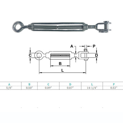 Marine Grade Stainless Steel Jaw Eye Turnbuckle for Cable Rope