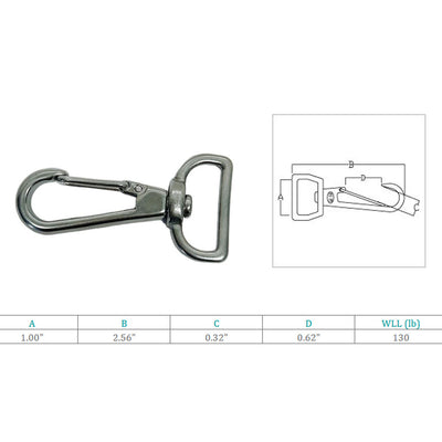 Marine 1" Bimini Snap Hook Fastener Swivel Bimini Hook Stainless Steel