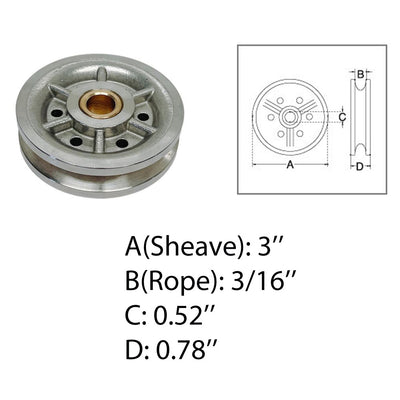 Marine Boat 3" Brass Bushing Sheave Wire Rope Pulley Stainless Steel T304