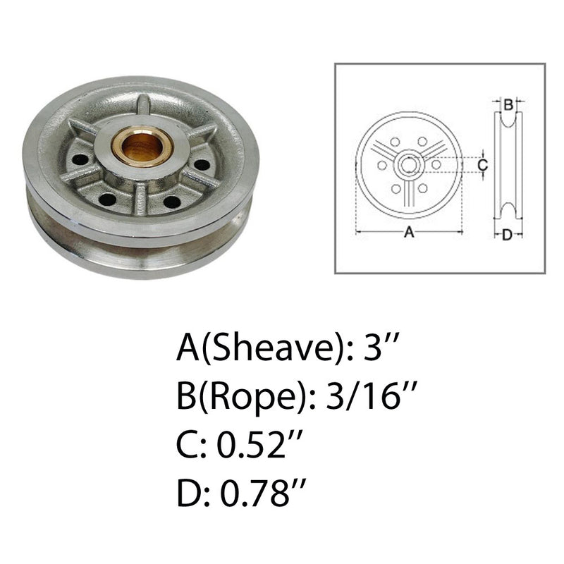 Marine Boat 3" Brass Bushing Sheave Wire Rope Pulley Stainless Steel T304