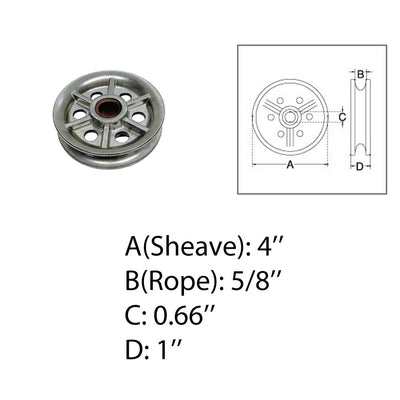 Marine Boat 4" Sheave Wire Rope Pulley Brass Bushing T304 Stainless Steel