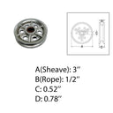 Marine Boat 3" Sheave Wire Pulley Brass Bushing 1/2" Rope T304 Stainless Steel