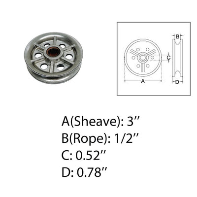 Marine Boat 3" Sheave Wire Pulley Brass Bushing 1/2" Rope T304 Stainless Steel