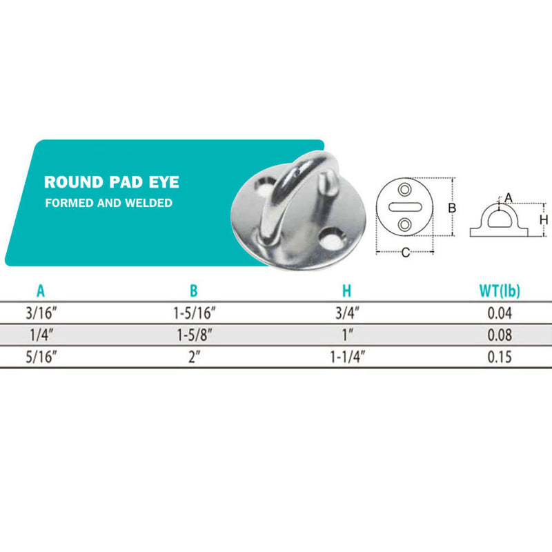 Marine Boat Rigging Wire Cable Stainless Steel Round Pad Eye Plate Welded Formed