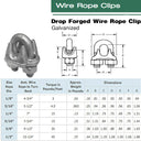 Marine Wire Rope Clips – Drop Forged Galvanized Cable Clamps 1/8", 3/16", 1/4", 5/16", 3/8", 1/2"