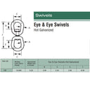 Eye & Eye Swivel for Marine Boats – Galvanized Steel Mooring Connector, Rigging Hardware Size 1/4", 5/16", 3/8", 5/8", 3/4", 7/8", 1-1/4"