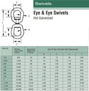 Eye & Eye Swivel for Marine Boats – Galvanized Steel Mooring Connector, Rigging Hardware Size 1/4", 5/16", 3/8", 5/8", 3/4", 7/8", 1-1/4"