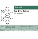 Eye & Eye Swivel for Marine Boats – Galvanized Steel Mooring Connector, Rigging Hardware Size 1/4", 5/16", 3/8", 5/8", 3/4", 7/8", 1-1/4"