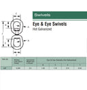 Eye & Eye Swivel for Marine Boats – Galvanized Steel Mooring Connector, Rigging Hardware Size 1/4", 5/16", 3/8", 5/8", 3/4", 7/8", 1-1/4"