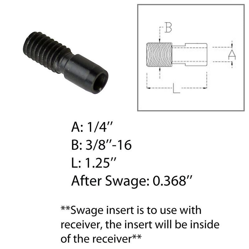 Swage Insert For 1/8", 3/16", 1/4" Cable Wire Rope Stainless Steel T316, Black Oxide