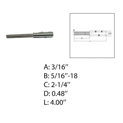 Marine Deck Boat Set Screw Threaded Stud For 1/8", 3/16" 1/4" Cable Wire Stainless Steel T316