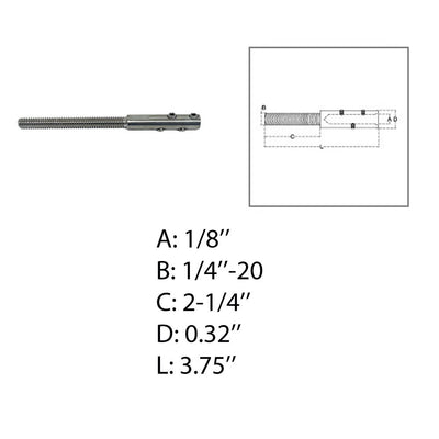 Marine Deck Boat Set Screw Threaded Stud For 1/8", 3/16" 1/4" Cable Wire Stainless Steel T316