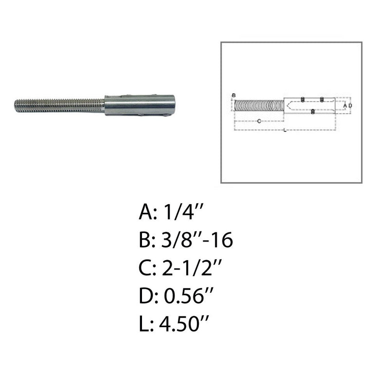 Marine Deck Boat Set Screw Threaded Stud For 1/8", 3/16" 1/4" Cable Wire Stainless Steel T316