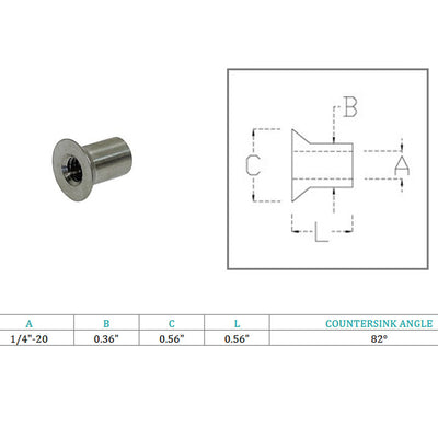 Marine 1/4" Countersink End Cap 82 Degree Countersink Angle Stainless Steel