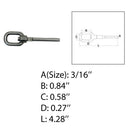 Marine Boat Swivel Gate Eye For 3/16" Cable Hand Swage Stud Stainless Steel T316