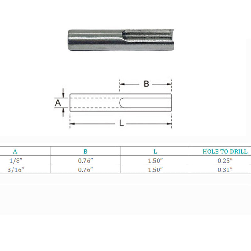 Marine Boat T Anchor Fitting For 1/8", 3/16" Cable Hand Swage Stainless Steel T316