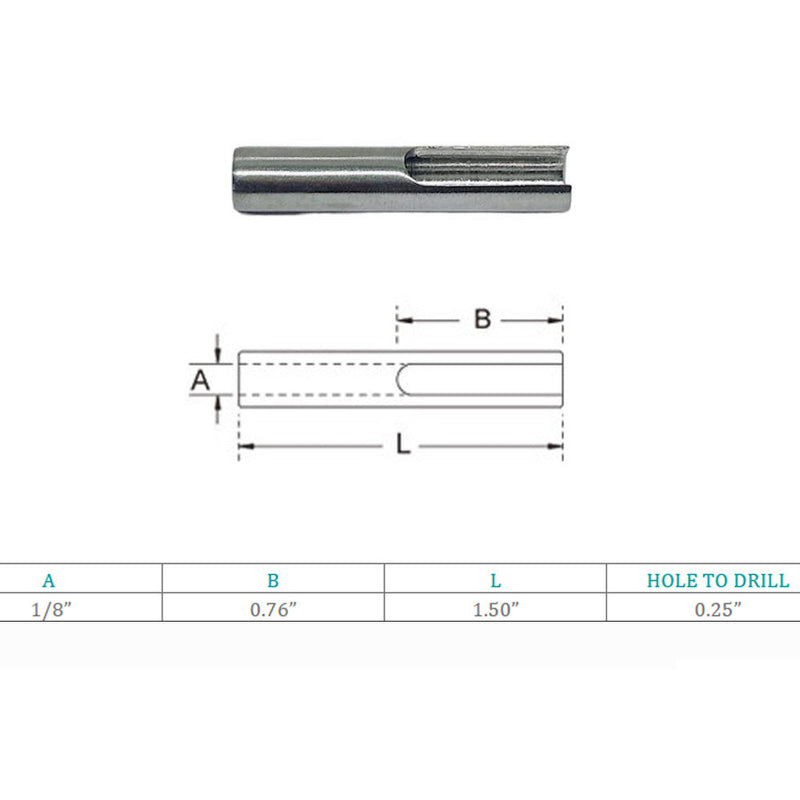 Marine Boat T Anchor Fitting For 1/8", 3/16" Cable Hand Swage Stainless Steel T316