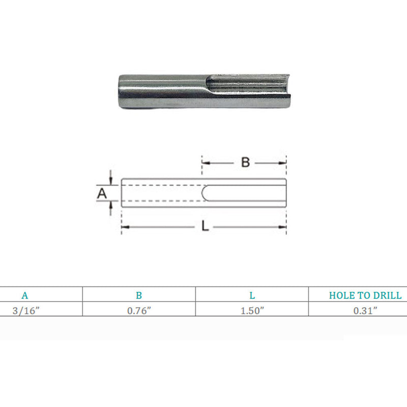 Marine Boat T Anchor Fitting For 1/8", 3/16" Cable Hand Swage Stainless Steel T316