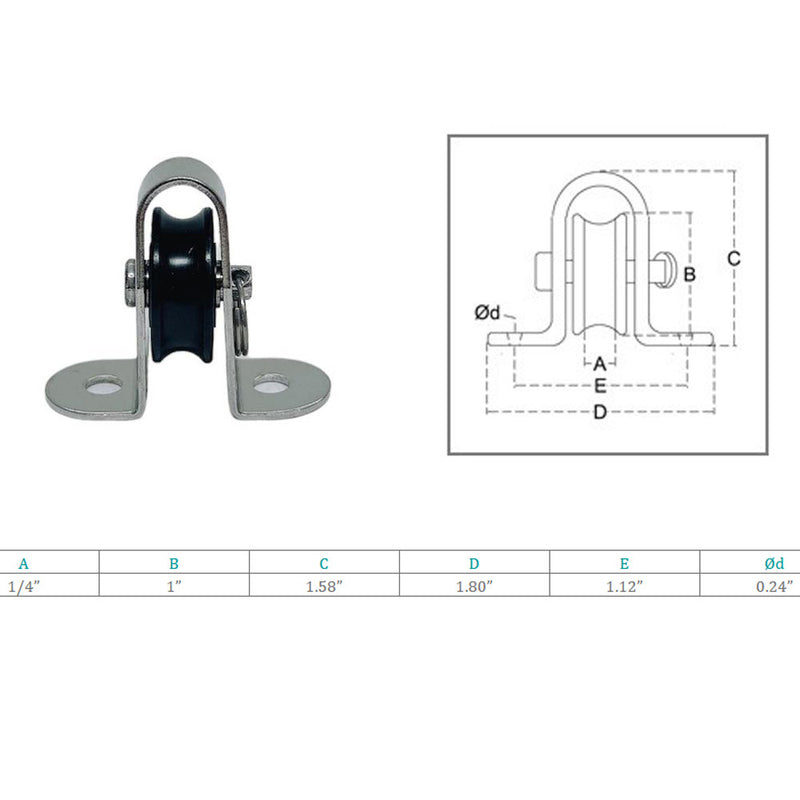 Marine Boat 1/4" Surface Mount Pulley Block Nylon Sheave Stainless Steel T304