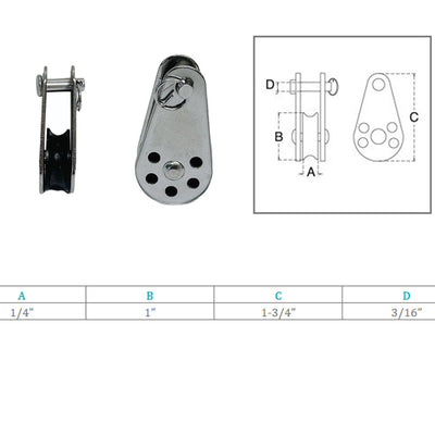 1/4" Sailing Block Stainless Steel Removable Pin Rope Pulley Nylon Sheave