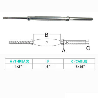 Marine Thread Rod & Swage Stud Turnbuckle For Cable Wire Rope T316 Stainless Steel