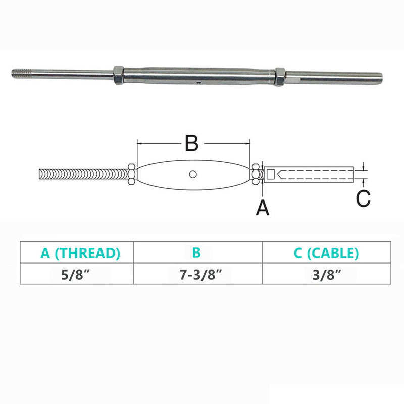 Marine Thread Rod & Swage Stud Turnbuckle For Cable Wire Rope T316 Stainless Steel