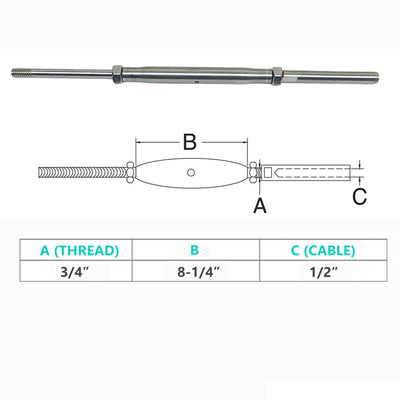 Marine Thread Rod & Swage Stud Turnbuckle For Cable Wire Rope T316 Stainless Steel