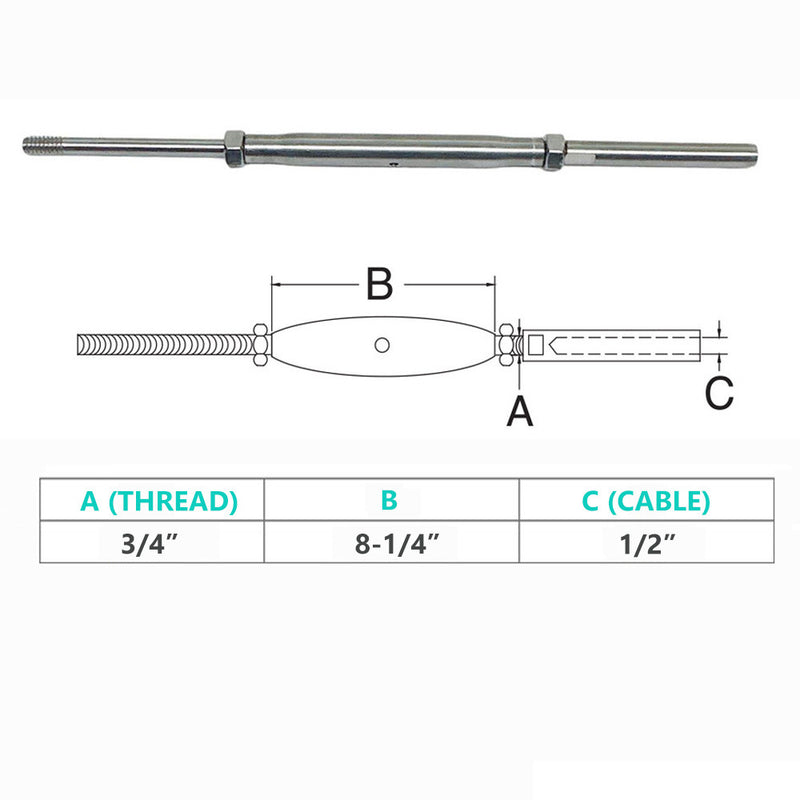 Marine Thread Rod & Swage Stud Turnbuckle For Cable Wire Rope T316 Stainless Steel