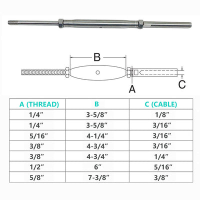 Marine Thread Rod & Swage Stud Turnbuckle For Cable Wire Rope T316 Stainless Steel