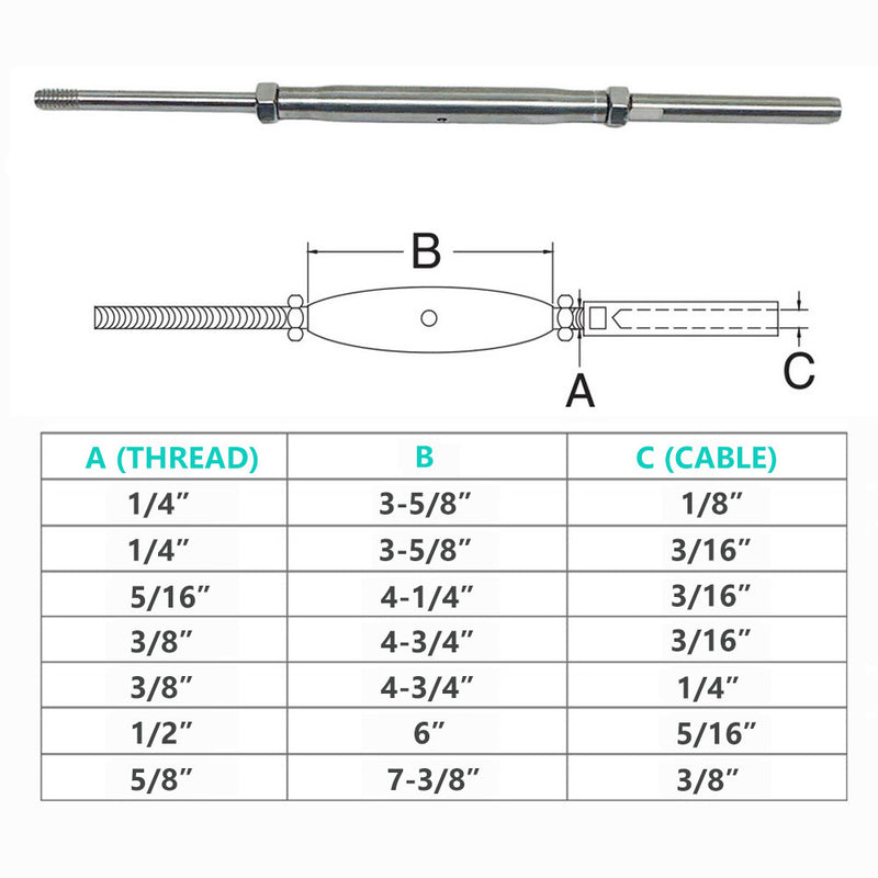 Marine Thread Rod & Swage Stud Turnbuckle For Cable Wire Rope T316 Stainless Steel