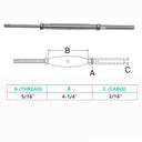 Marine Thread Rod & Swage Stud Turnbuckle For Cable Wire Rope T316 Stainless Steel