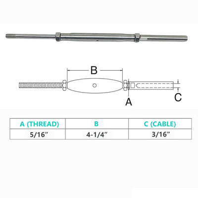 Marine Thread Rod & Swage Stud Turnbuckle For Cable Wire Rope T316 Stainless Steel