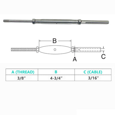 Marine Thread Rod & Swage Stud Turnbuckle For Cable Wire Rope T316 Stainless Steel