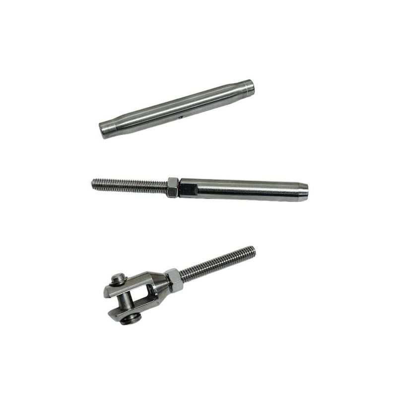 Marine Thread Fork & Swage Stud Turnbuckle For 1/8", 3/16", 1/4" Cable Stainless Steel T316