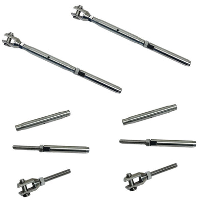 1/4" Thread Fork & Hand Swage Stud Turnbuckle 1/8", 3/16" Cable Stainless Steel