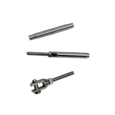 1/4" Thread Fork & Hand Swage Stud Turnbuckle 1/8", 3/16" Cable Stainless Steel