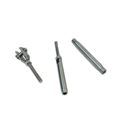 1/4" Thread Fork & Hand Swage Stud Turnbuckle 1/8", 3/16" Cable Stainless Steel