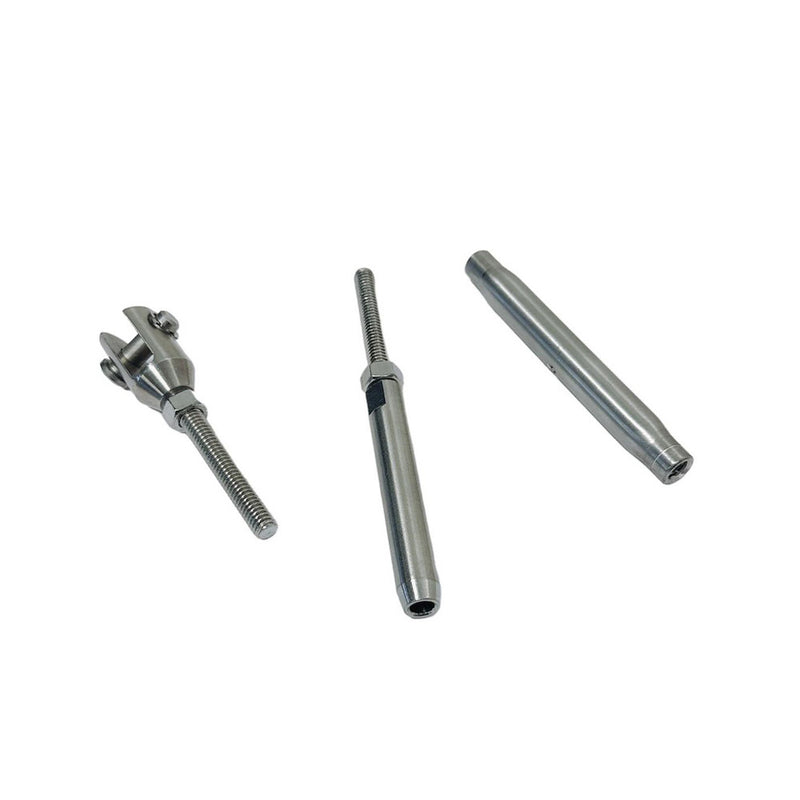 1/4" Thread Fork & Hand Swage Stud Turnbuckle 1/8", 3/16" Cable Stainless Steel