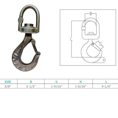 3/8" Overhead Eye Swivel Hook WLL 5000 Lbs Load Hook Stainless Steel T316