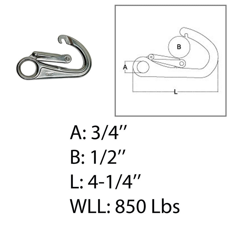 Stainless Steel Double Lock Safety Hook Snap Hook WLL 850 Lbs Sailing Boat 4 Pcs