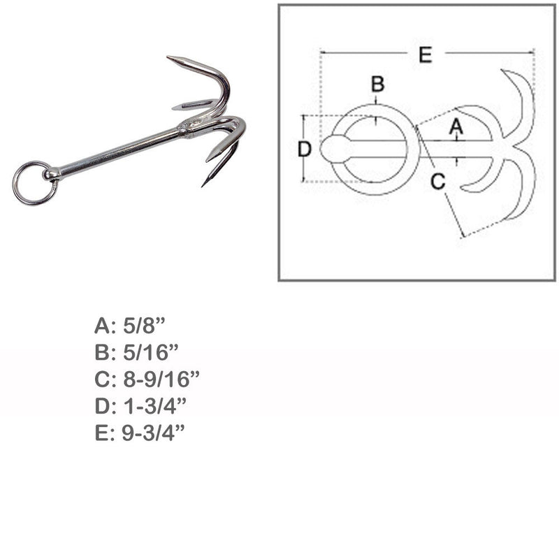 Stainless Steel 304 Hook Anchor 9-3/4" Marine Grade Grapple Grappling Hook