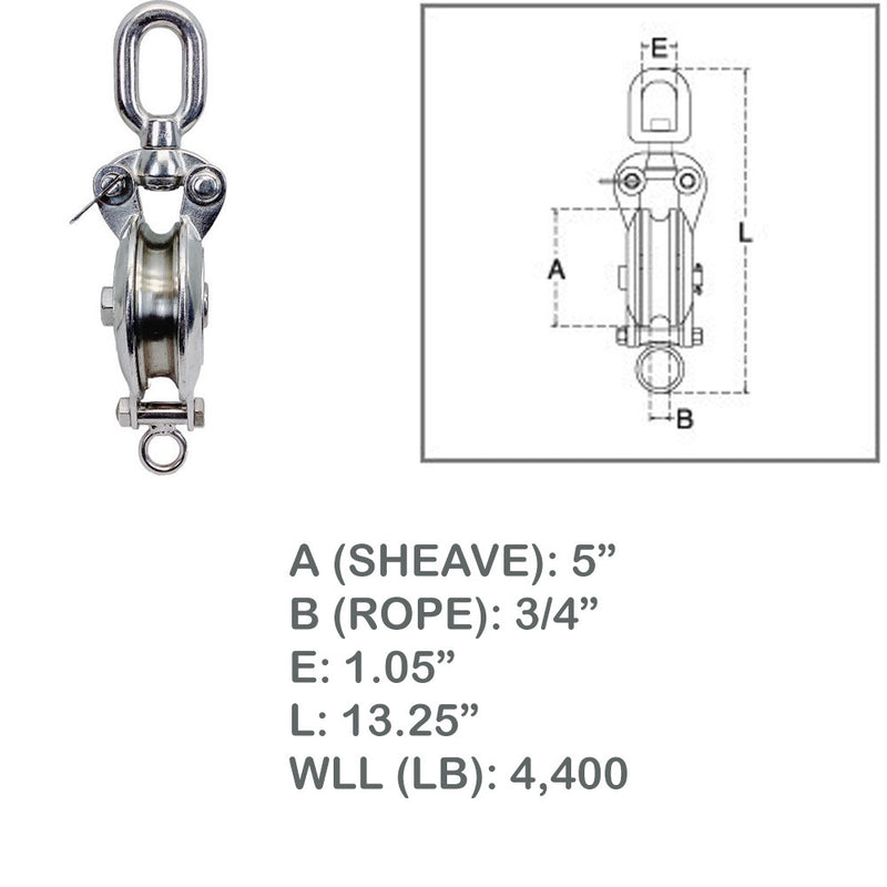 Heavy Duty Stainless Steel T316 Sheave Swivel Block Hoist Lift Used For Rope Wire