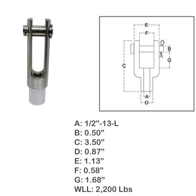 Left Handed Threaded Yoke End Stainless Steel T316